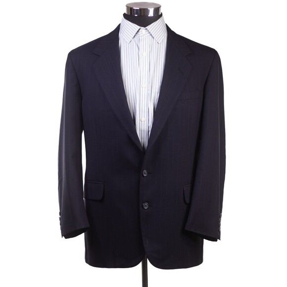 Nordstrom Plus One Men Print Striped Blue blazer Coat Jacket 2 button Sz 41 - Picture 2 of 11